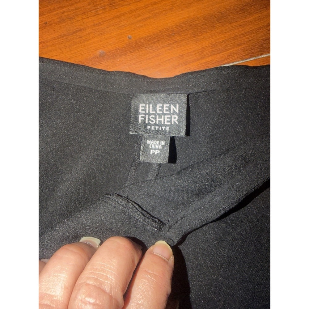 Eileen Fisher Petite Large 100% Silk Black Wide Leg Crop Pants With Front Zipper - Picture 3 of 9